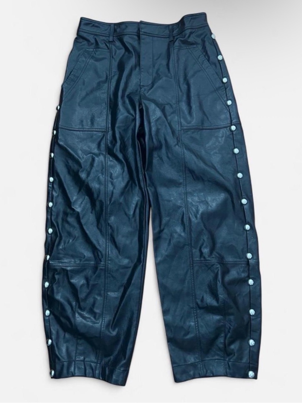 Anthropologie Maeve Black Faux Leather Snap-Button Side Pants